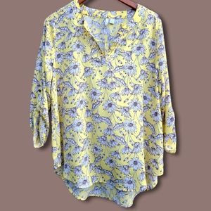Est. 1946 Lemon & White Floral Quarter Sleeve Blouse size L